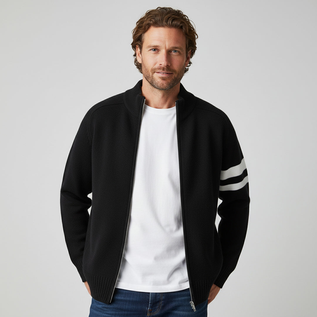 Men's Wool-Blend Zip Sweater - Varsity Knit Jumper Layer – view 9
