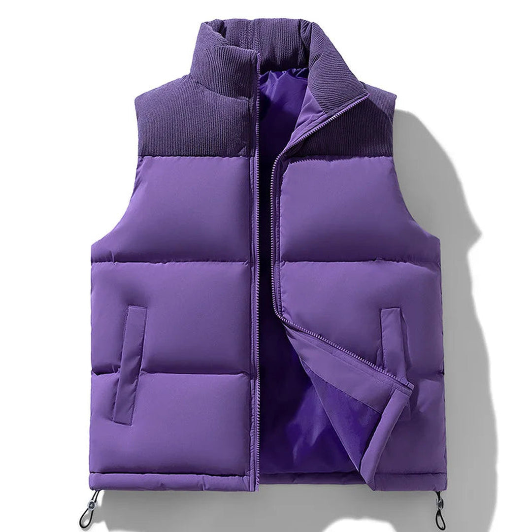 Men's Basel Quilted Gilet – Padded Corduroy-Collar Vest – Purple