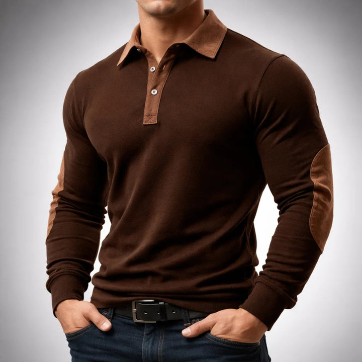 Men's Cotton Long-Sleeve Polo Pullover – Smart-Casual Knit – Brown