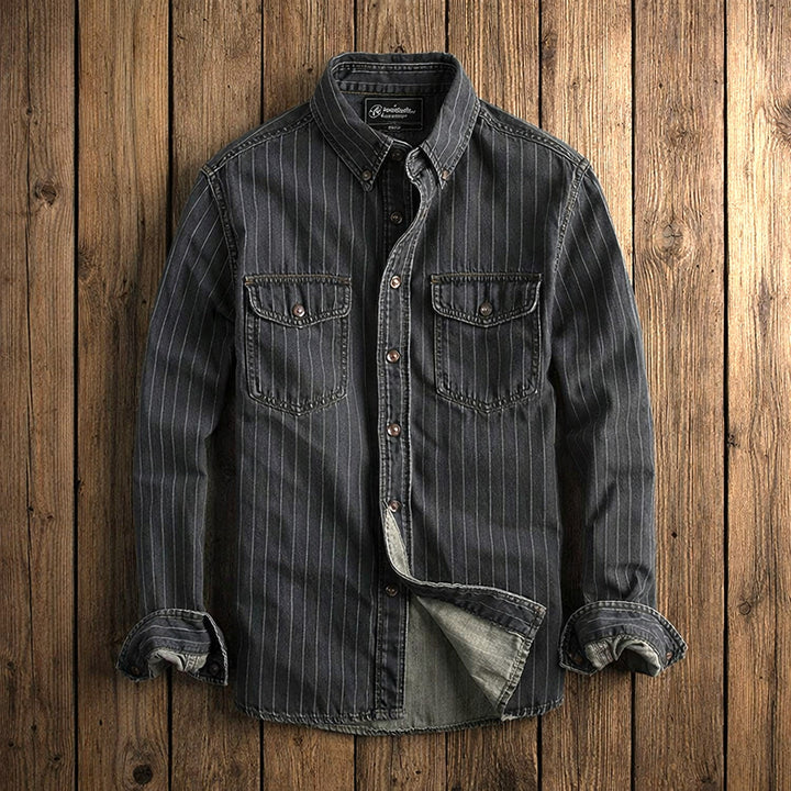 Men's Pinstripe Denim Shirt – Stretch Cotton Workwear Shirt
