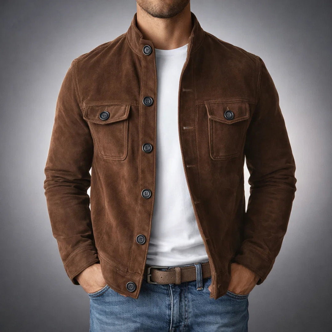 Men's Suede Shirt Jacket – Military Overshirt Shacket – Dark Brown