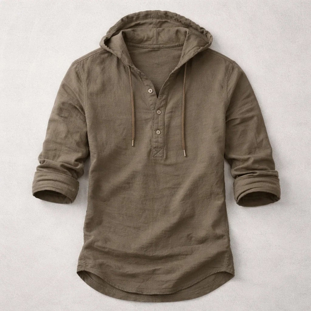 Men's Linen Hooded Overshirt – Breathable Summer Hoodie Shirt – Brown