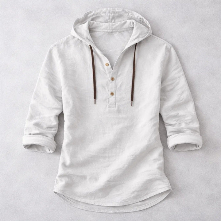 Men's Linen Hooded Overshirt – Breathable Summer Hoodie Shirt – Grey