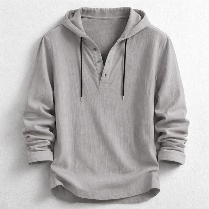 Men's Linen Hooded Henley – Breathable Relaxed Summer Shirt – Grey