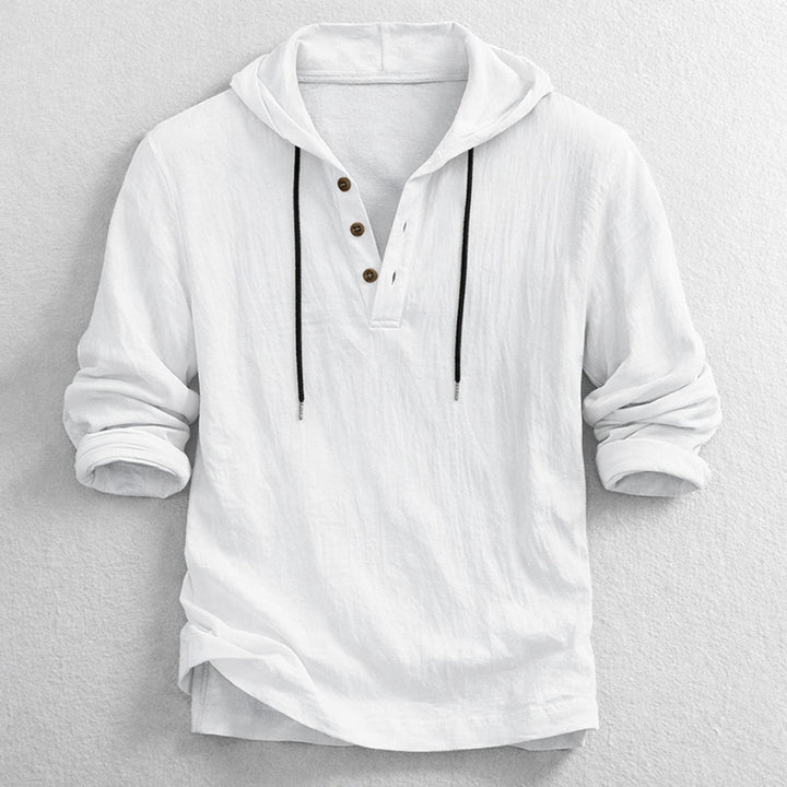 Men's Linen Hooded Henley – Breathable Relaxed Summer Shirt – White