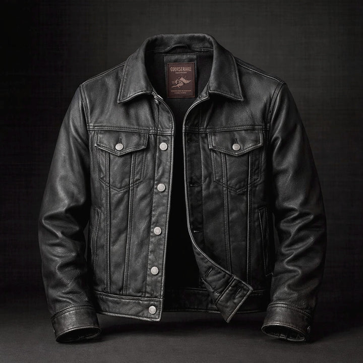 Men's Leather Trucker Jacket – Genuine Leather Vintage Moto Style – view 3
