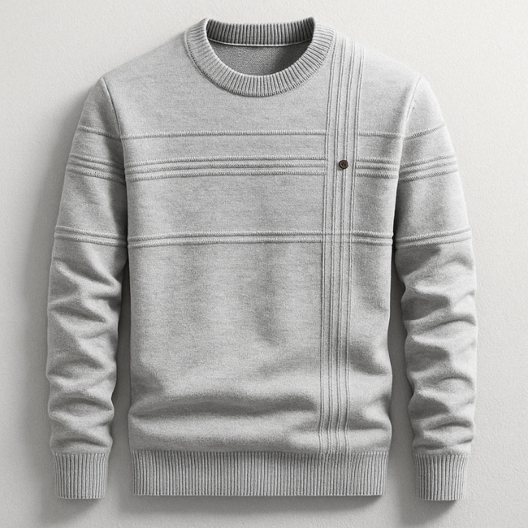 Men's Cotton Crew Neck Jumper – Ribbed Midweight Knit Sweater – Grey