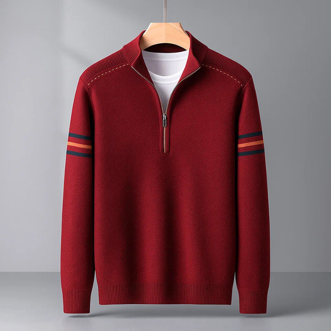 Men's Merino Quarter-Zip Jumper – Soft Wool Knit Sweater – Maroon