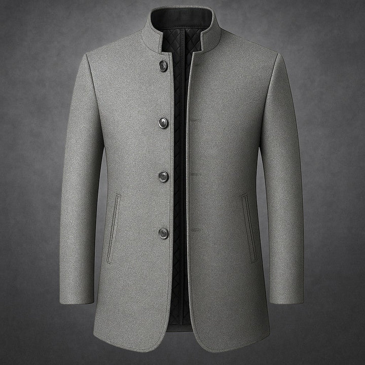 Men's Wool Overcoat – Quilted-Lined Tailored Winter Coat – Grey
