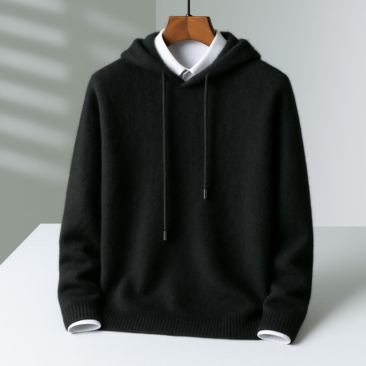 Men's Cashmere Hoodie – Soft Tailored Pullover Hood – Black