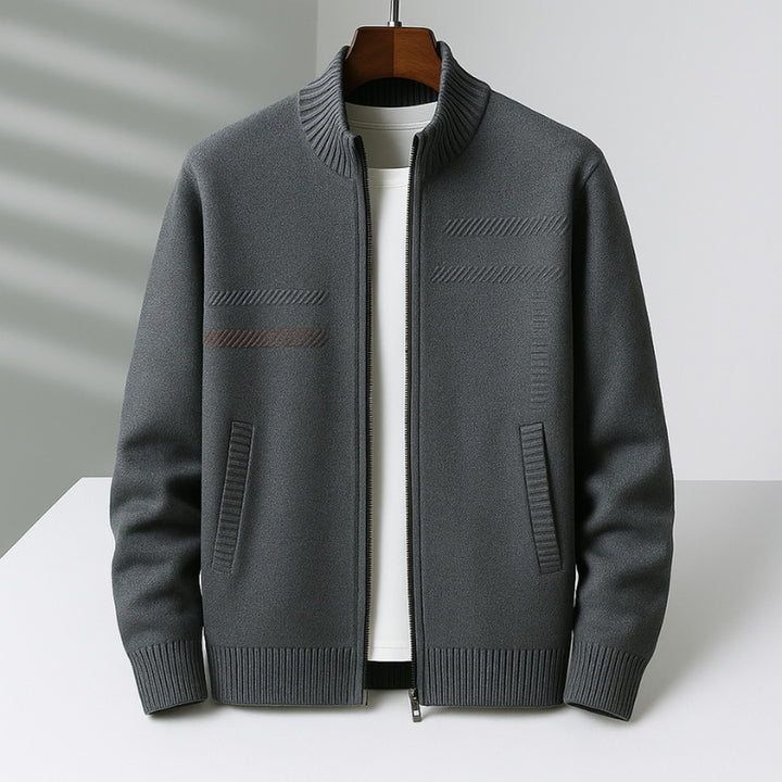 Men's Cashmere Jacket – Full-Zip Knit Layering Coat – Charcoal