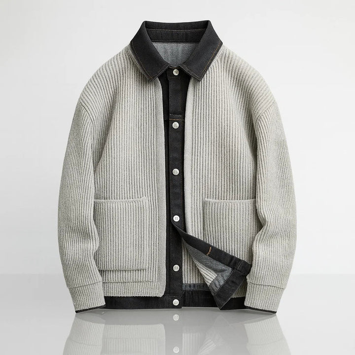 Men's Merino Wool Jacket – Denim-Trim Casual Overlayer – view 2
