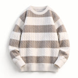 Men's Cable-Knit Striped Jumper – Crew Neck Everyday Layer