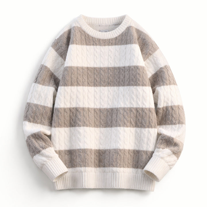 Men's Cable-Knit Striped Jumper – Crew Neck Everyday Layer – view 2