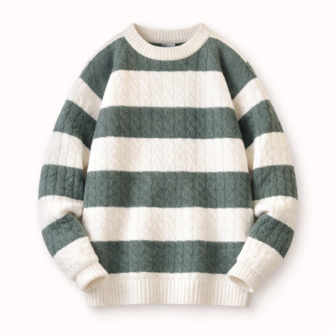 Men's Cable-Knit Striped Jumper – Crew Neck Everyday Layer – view 3