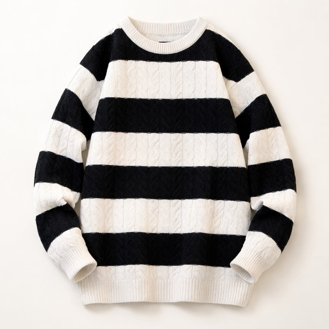 Men's Cable-Knit Striped Jumper – Crew Neck Everyday Layer – view 4