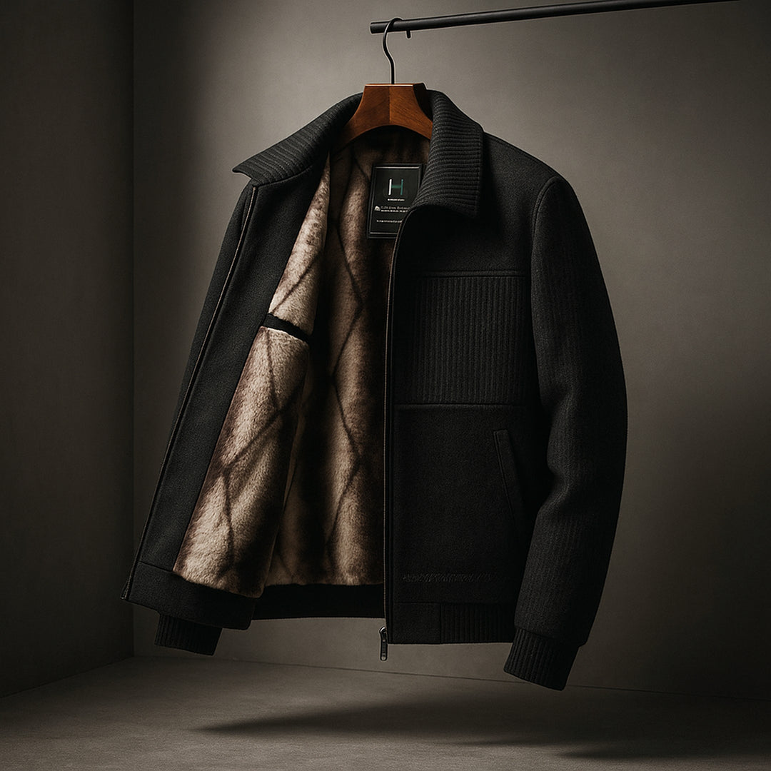 Men's Fleece-Lined Jacket – Warm Casual Outdoor Layer – Black
