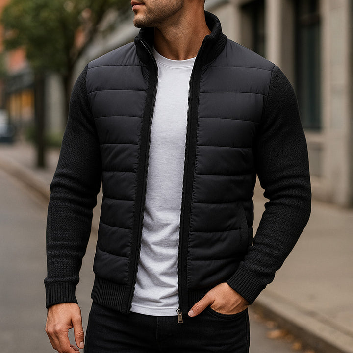 Men's Hybrid Quilted Jacket – Knit-Sleeve Lightweight Layer – Burgundy