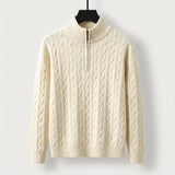 Men's Cable-Knit Half-Zip Jumper – Stand-Collar Sweater