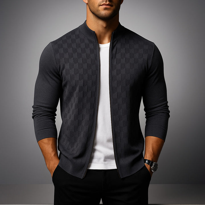 Men's Basketweave Zip Cardigan – Stand-Collar Knit Jacket – view 2