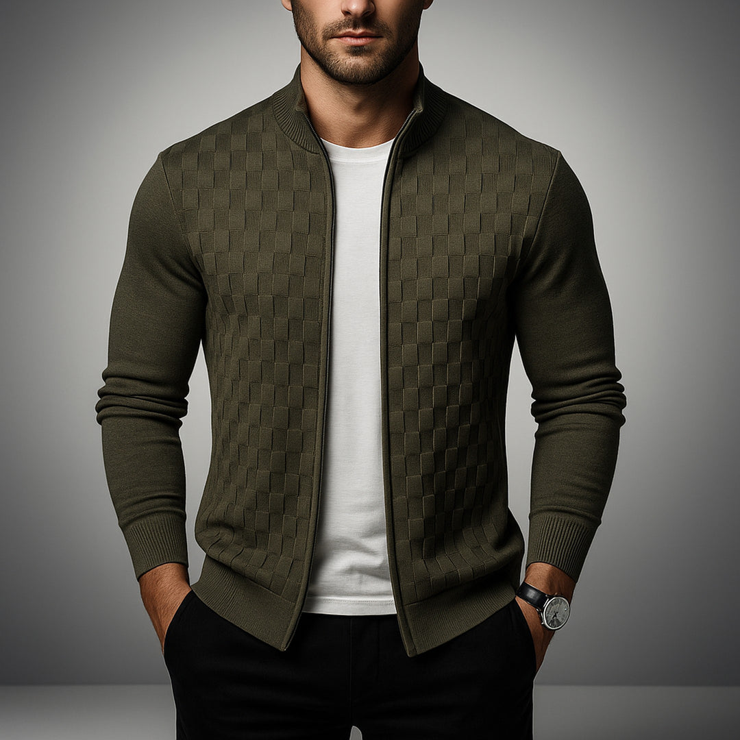 Men's Basketweave Zip Cardigan – Stand-Collar Knit Jacket – view 3