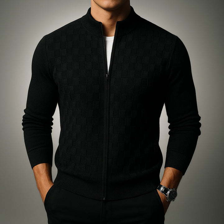 Men's Basketweave Zip Cardigan – Stand-Collar Knit Jacket – view 4
