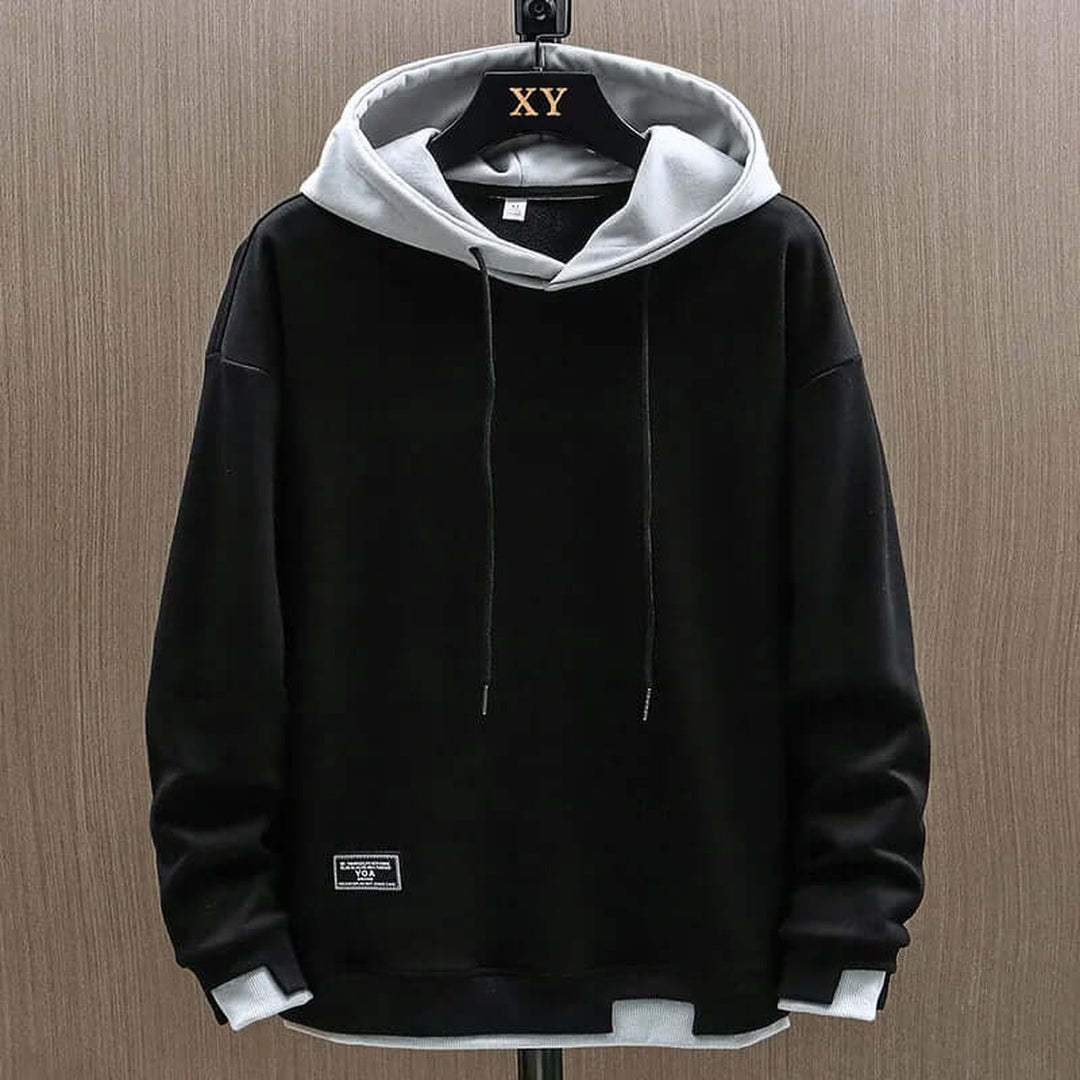 Men's Two-Tone Fleece Hoodie - Casual Everyday Hooded Top – Black