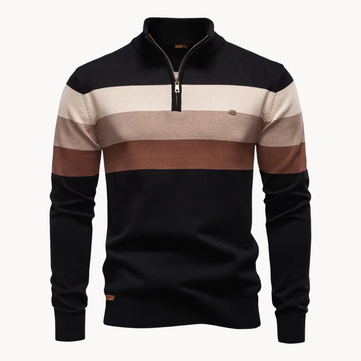 Men's Cotton Quarter-Zip Jumper – Striped Stretch Knit – view 2
