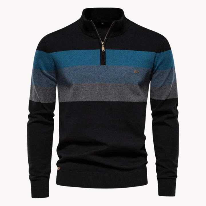 Men's Cotton Quarter-Zip Jumper – Striped Stretch Knit – view 3