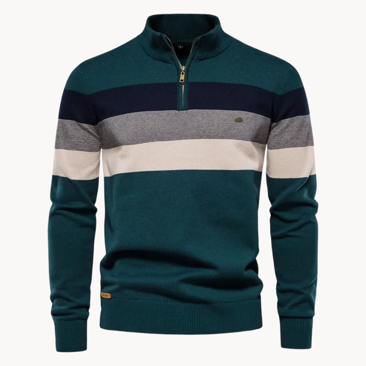 Men's Cotton Quarter-Zip Jumper – Striped Stretch Knit – view 5
