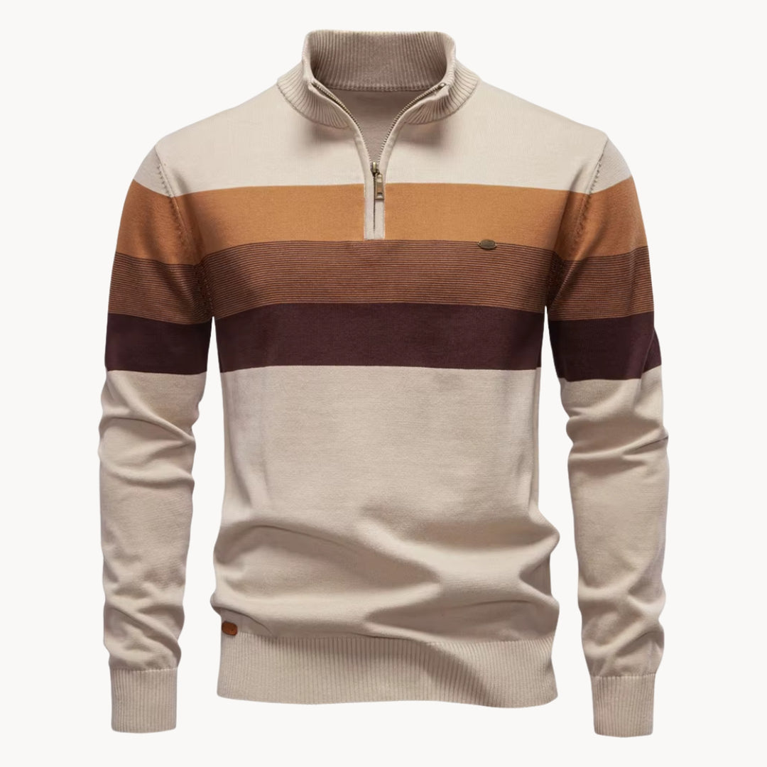 Men's Cotton Quarter-Zip Jumper – Striped Stretch Knit – view 6