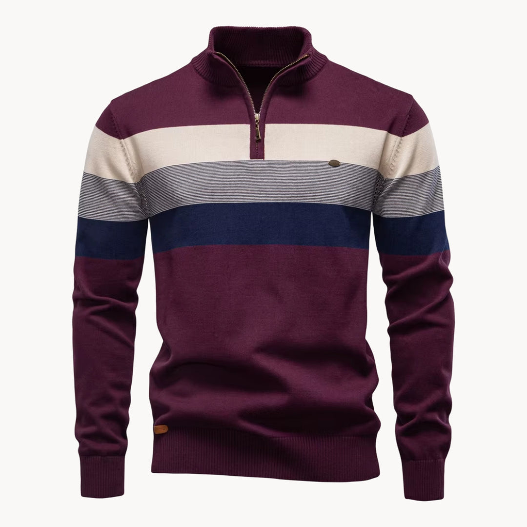 Men's Cotton Quarter-Zip Jumper – Striped Stretch Knit – view 8
