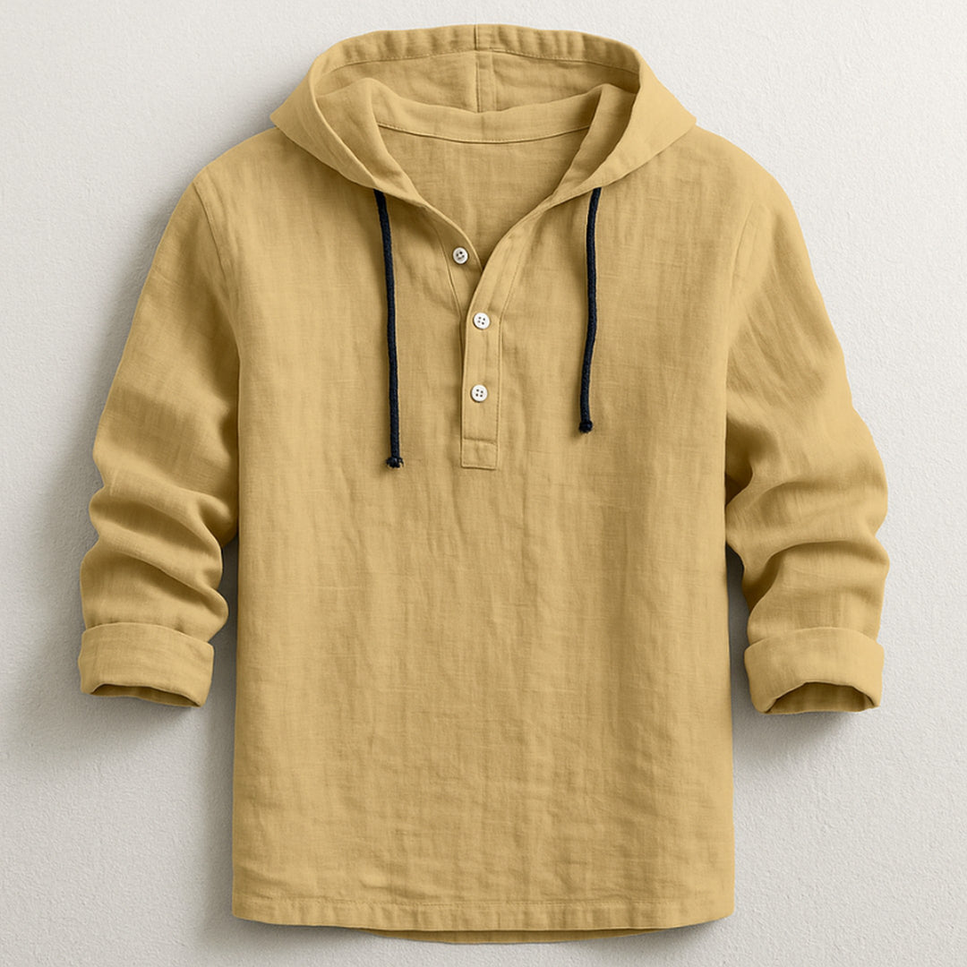 Men's Cotton-Linen Hooded Shirt – Relaxed Warm-Weather Overshirt – Sand