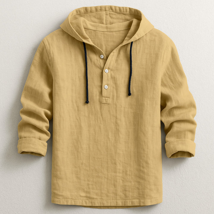 Men's Cotton-Linen Hooded Shirt – Relaxed Warm-Weather Overshirt – Sand