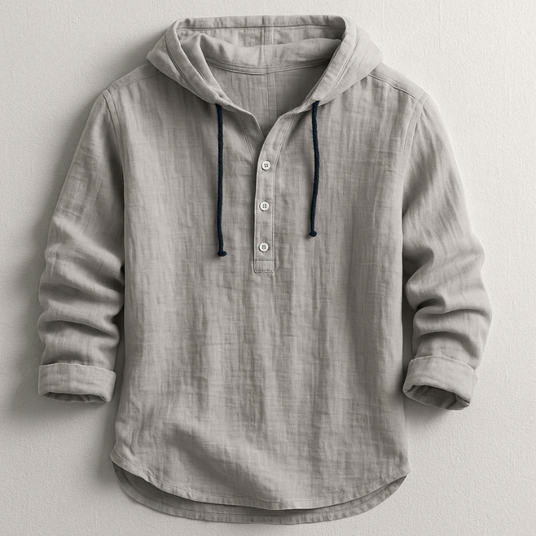Men's Cotton-Linen Hooded Shirt – Relaxed Warm-Weather Overshirt – Grey