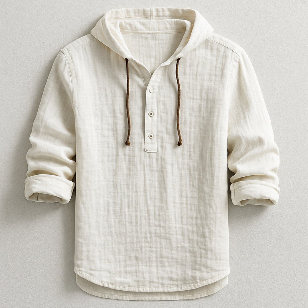 Men's Cotton-Linen Hooded Shirt – Relaxed Warm-Weather Overshirt – White