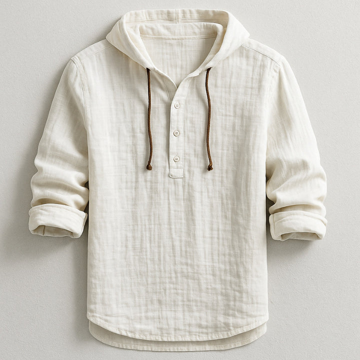 Men's Cotton-Linen Hooded Shirt – Relaxed Warm-Weather Overshirt – White