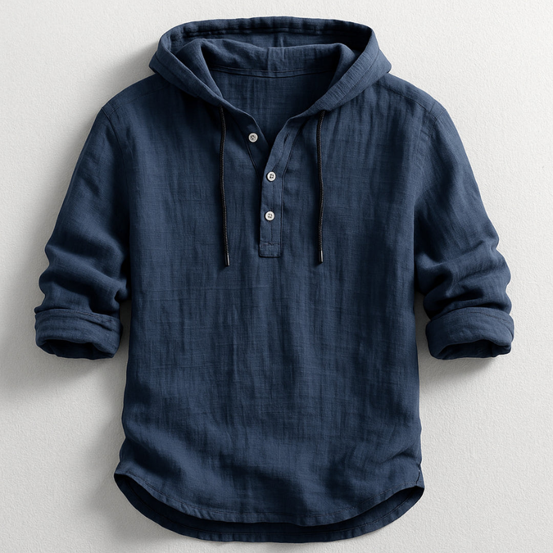 Men's Cotton-Linen Hooded Shirt – Relaxed Warm-Weather Overshirt – Navy