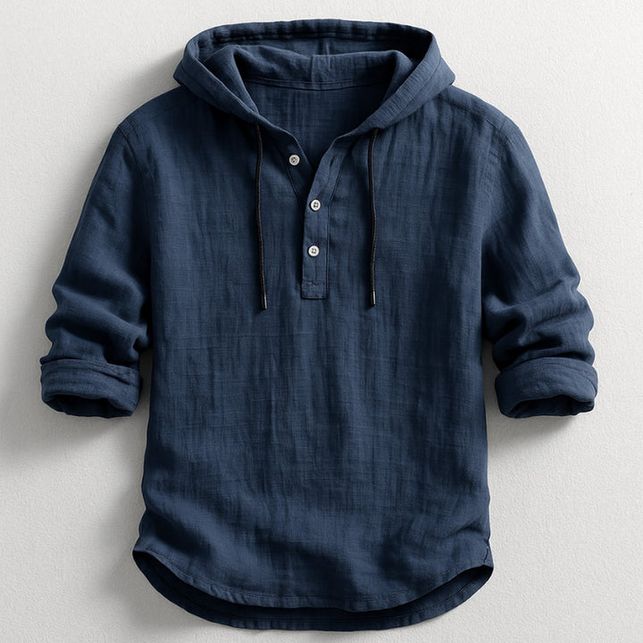 Men's Cotton-Linen Hooded Shirt – Relaxed Warm-Weather Overshirt – Navy