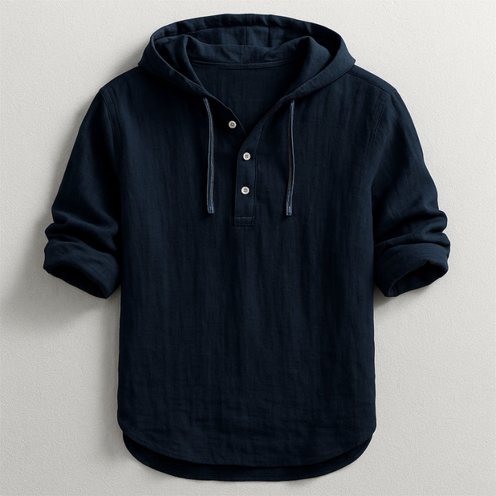 Men's Cotton-Linen Hooded Shirt – Relaxed Warm-Weather Overshirt – Black
