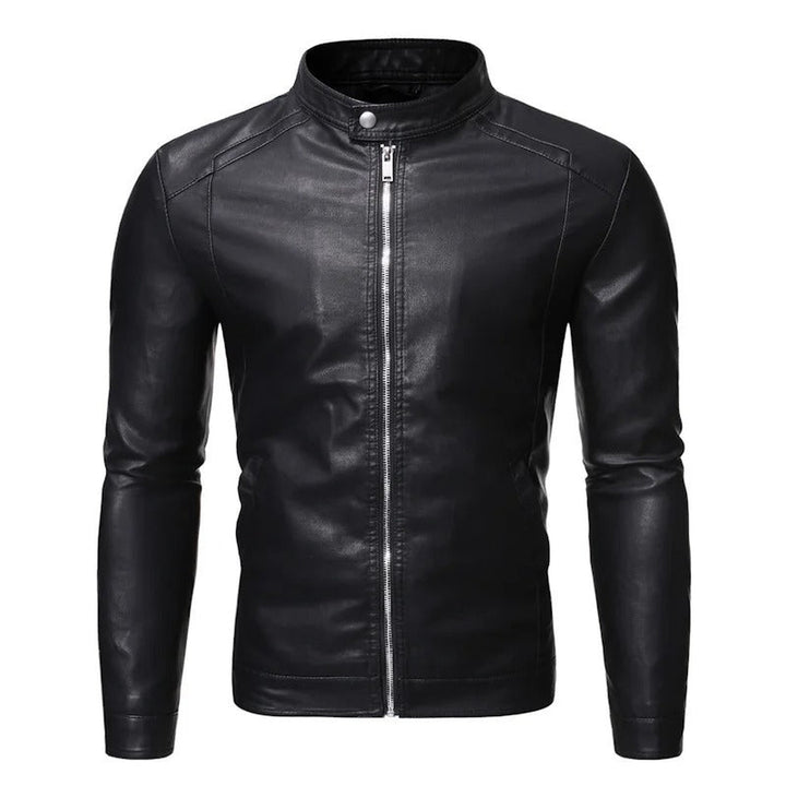 Men's Leather Jacket – Slim Stand-Collar Zip-Up Layer – view 2