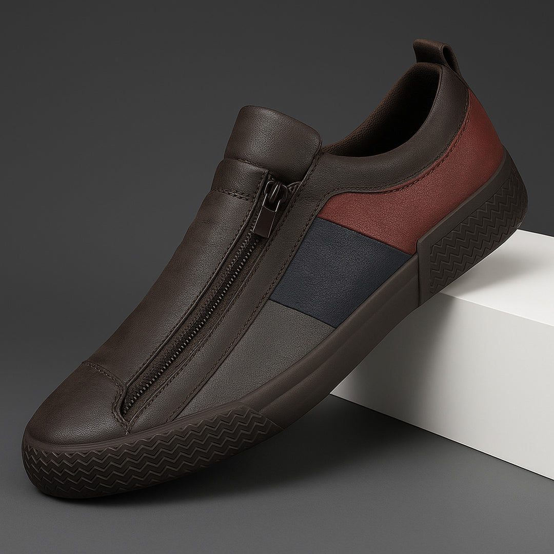 Men's Leather Zip Trainers – Modern Casual Low-Top Shoes – view 3