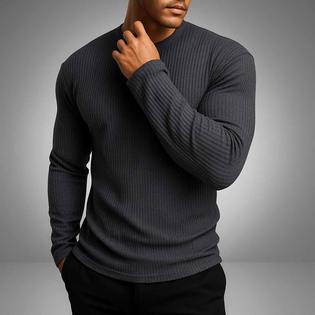 Men's Fine-Gauge Ribbed Knit Jumper – Smart Everyday Layering – Grey