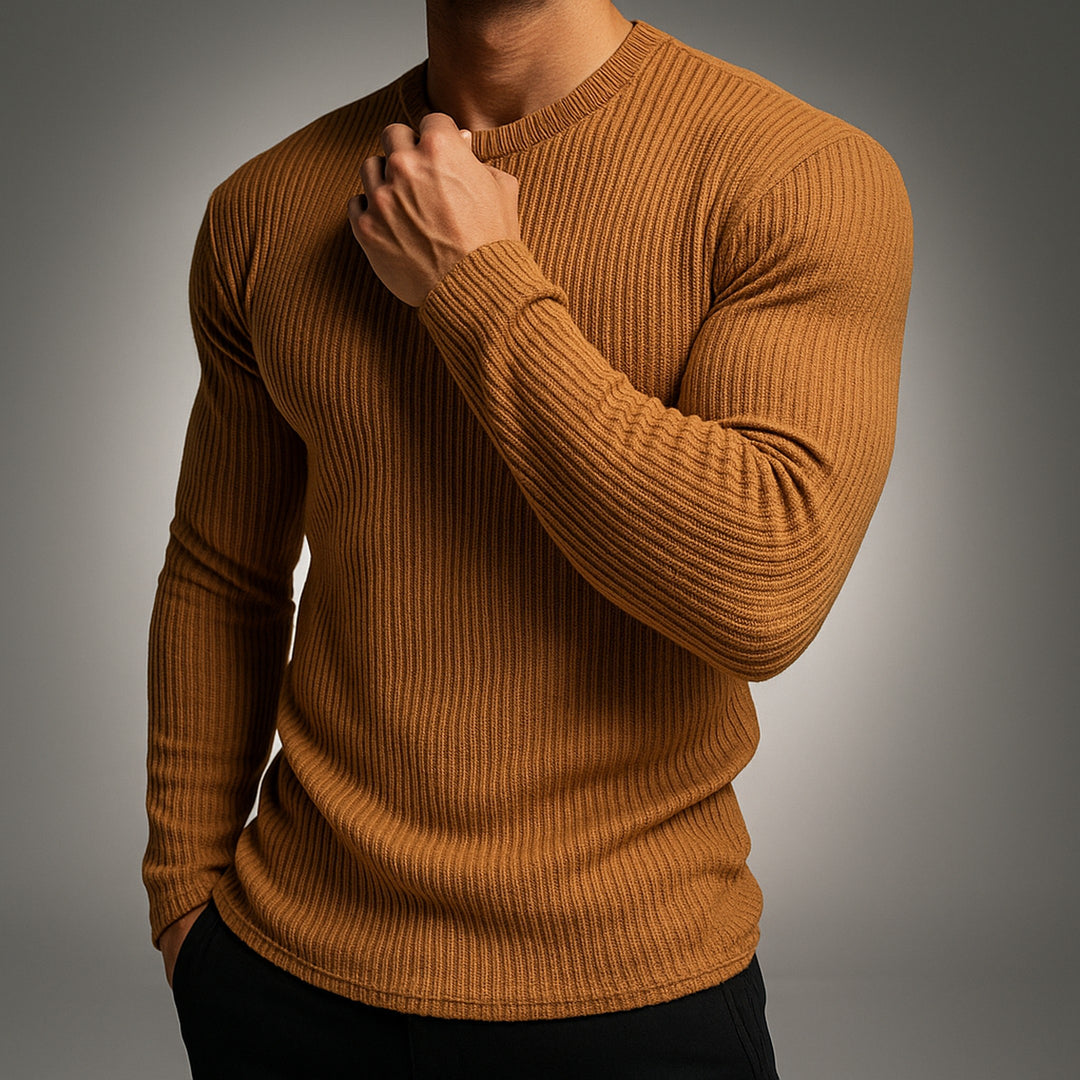 Men's Fine-Gauge Ribbed Knit Jumper – Smart Everyday Layering – Blue