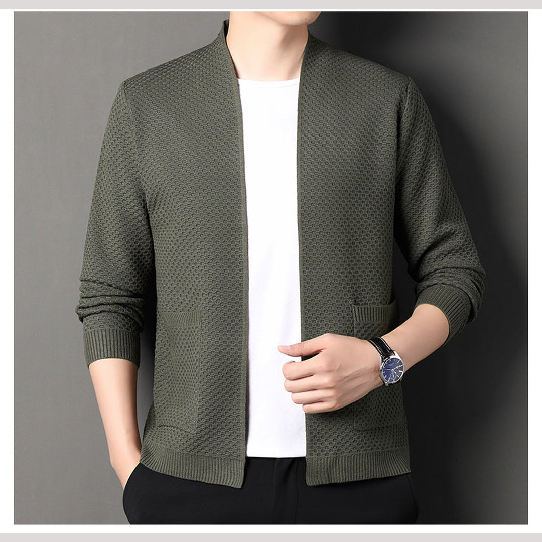 Men's Wool Blend Knit Cardigan – Textured Open-Front Layer – view 2