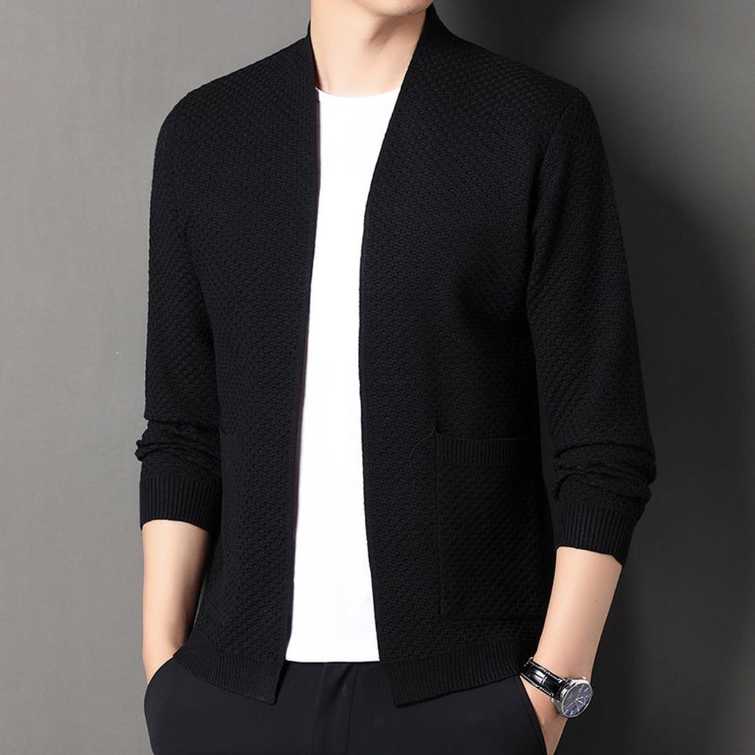 Men's Wool Blend Knit Cardigan – Textured Open-Front Layer – view 3