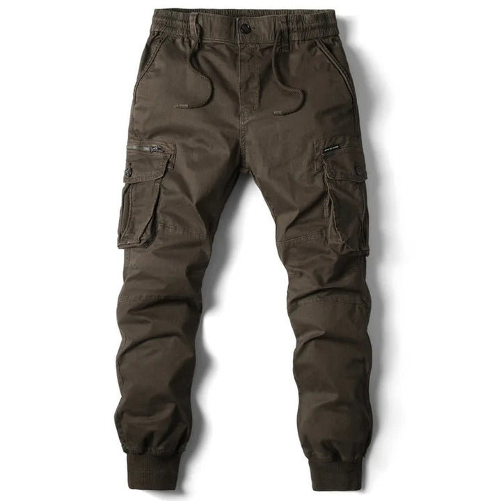 Men's Stretch-Cotton Cargo Joggers – Tapered Everyday Fit – Brown