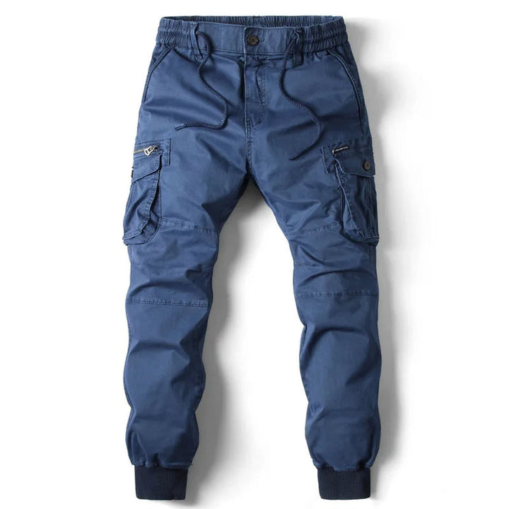 Men's Stretch-Cotton Cargo Joggers – Tapered Everyday Fit – Blue