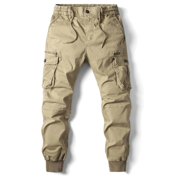Men's Stretch-Cotton Cargo Joggers – Tapered Everyday Fit – Khaki