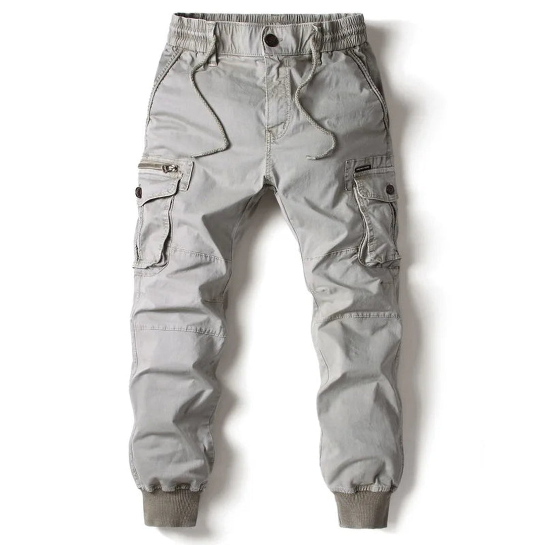 Men's Stretch-Cotton Cargo Joggers – Tapered Everyday Fit – Grey